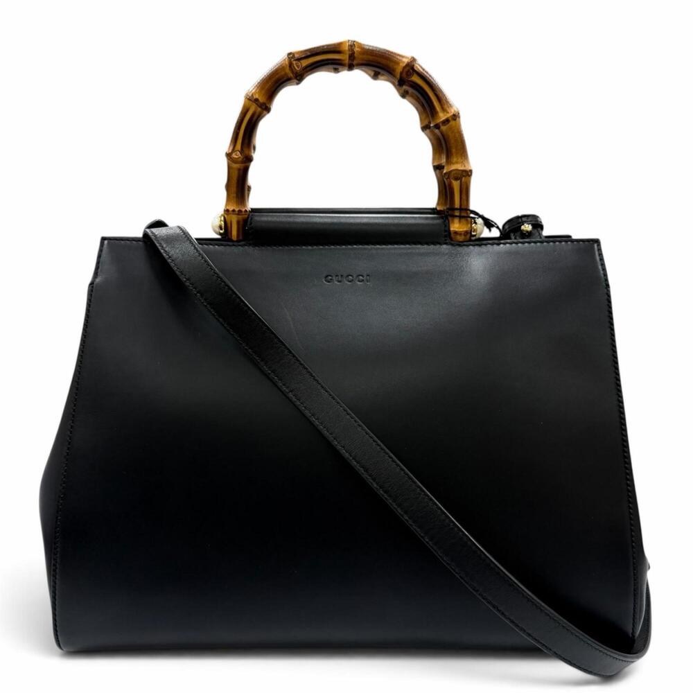GUCCI 45376 Nymphaea Medium Bamboo Eco Pearl 2-way Leather Shoulder Bag/Handb...